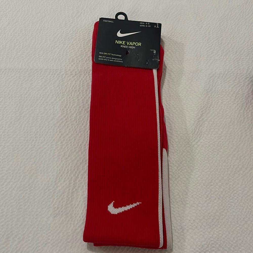 Nike Vapor SX5732 659 Men's 6-8 Woman’s 6-10 Red/White Knee High Football Socks